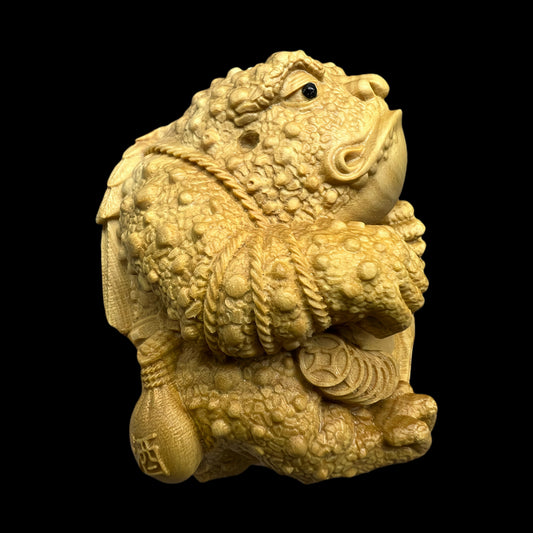 Gold-Devouring Golden Toad Wooden Carving