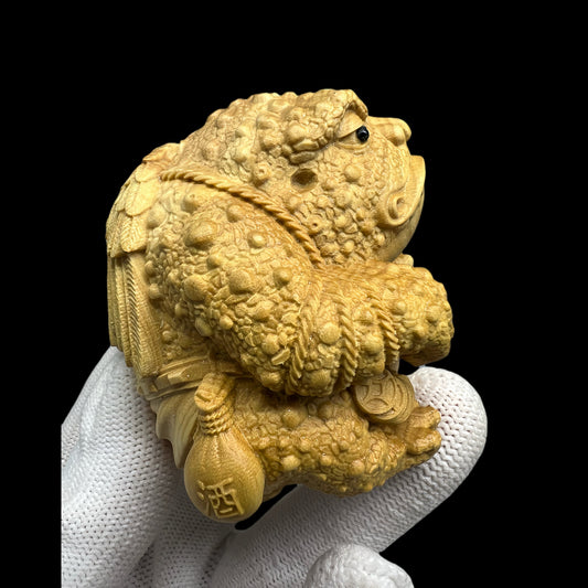 Gold-Devouring Golden Toad Wooden Carving