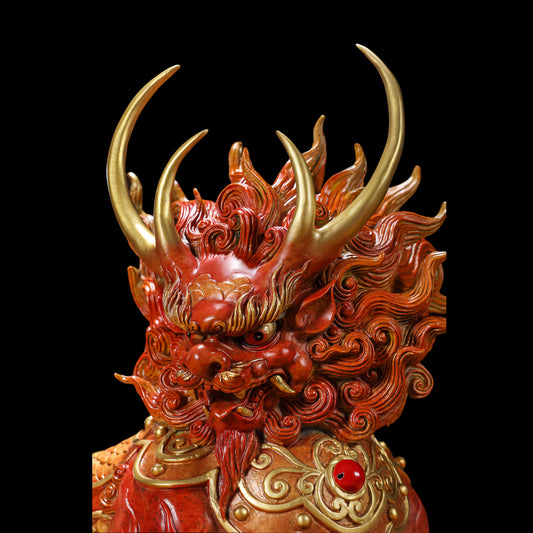 Mountain-Sea Qilin Brass Casting Figurine
