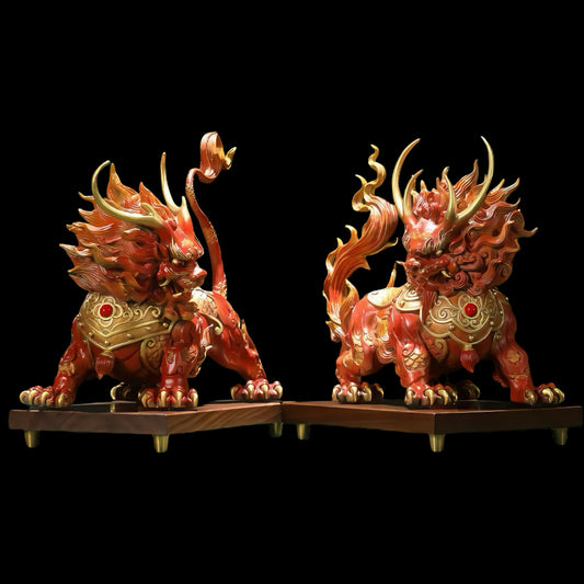 Mountain-Sea Qilin Brass Casting Figurine